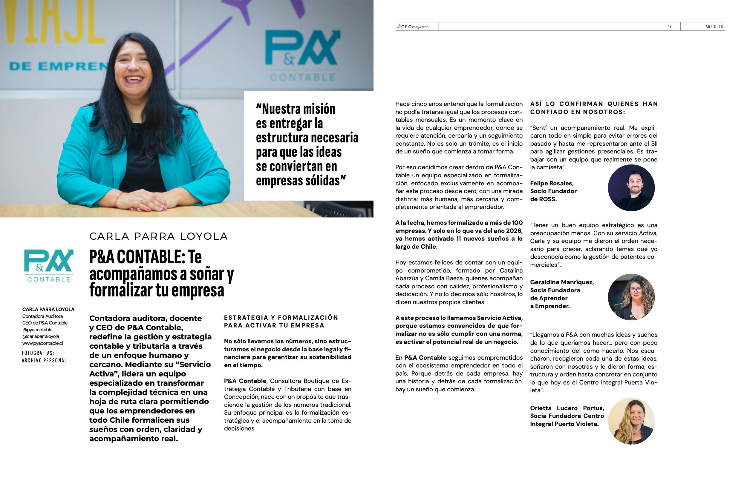 Artículo sobre Servicio Activa de P&A Contable en revista deCEO